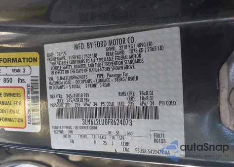 2015 Lincoln Mkz Hybrid z USA, uszkodzony, nr VIN 3LN6L2LU0FR624073